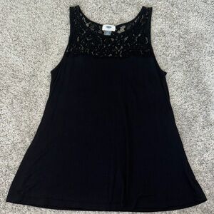 Old Navy black swing tank with lace top.